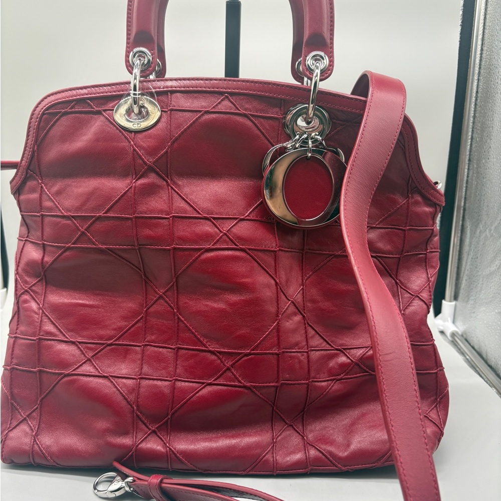 Christian Dior Lady Dior Medium Red Cannage Lambskin Bag Silver Hardware